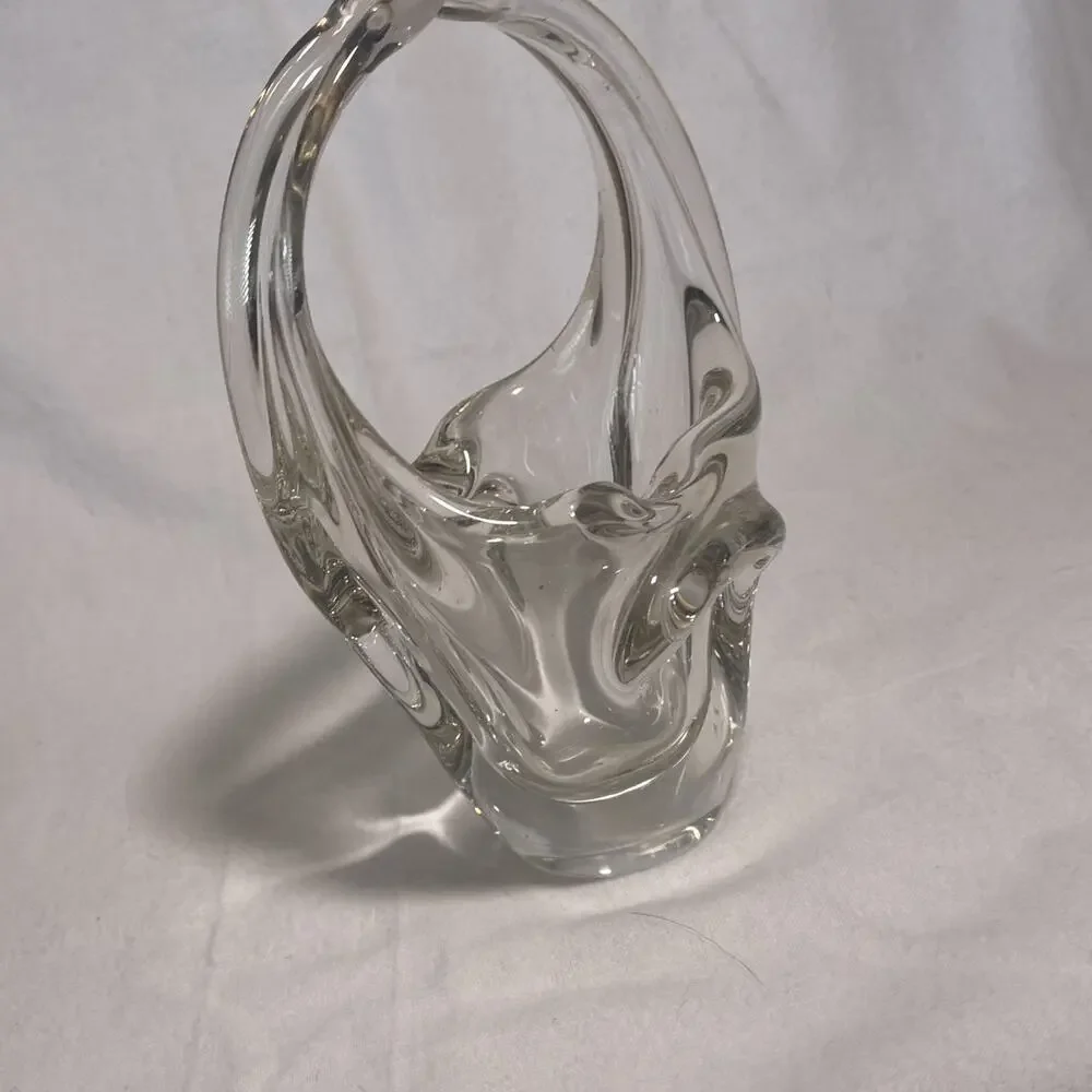 Vintage Hand Blown Clear Glass Basket Ashtray Easter Server